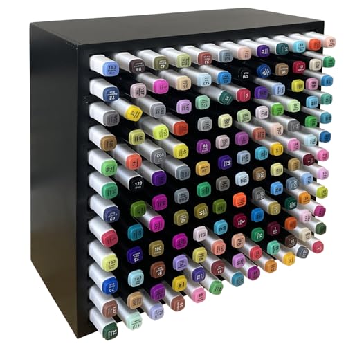 MinBoo Bamboo Marker Organizer Wooden Art Supply Storage Organizer Rack Art Markers Pens Colored Pencils Paint Brushes Stationary Organizer Holder (Black, Rack for 144 Markers) - color: Black, size: Rack for 144 Markers