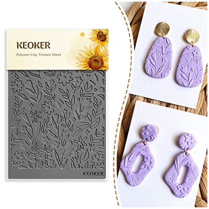 Keoker Polymer Clay Texture Sheets, Clay Texture Mat for Making Earrings Jewerly, Polymer Clay Earrings Tools (Floral A) - color: Floral A