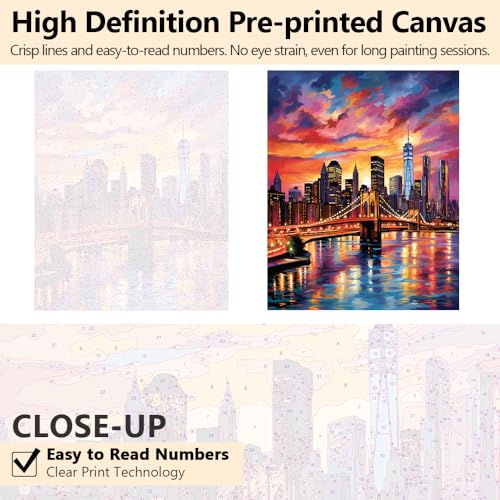 TUMOVO Paint by Numbers for Adults Colorful Cityscape Adults' Paint by Number Kits Brooklyn Bridge Sunset Landscape Art Painting Kits with Brushes Oil Painting Art Crafts 16x20 in - color: Artwork-08