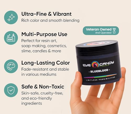 Eye Candy Pigments Premium Blue Mica Powder - Blueblood (50gr) - for Epoxy, Resin, Soap, Paint, Woodworking, Acrylic Pouring, Bath Bombs, Fishing Lures - DIY Arts and Crafts Additive - color: Blueblood