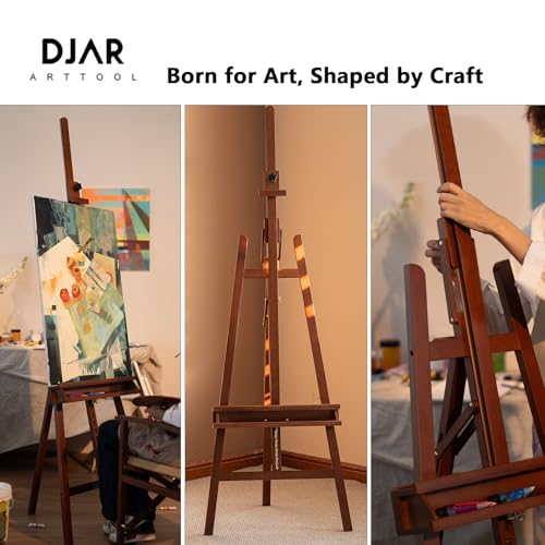 DJAR Large Floor Studio Art Easel for Painting, Sturdy and Durable, Walnut | Adjustable Artist Easel with Storage Tray, Holds canvases up to 49", Solid Beech Wood Display Stand for Adults & Beginners - style: Walnut A-Frame Easel