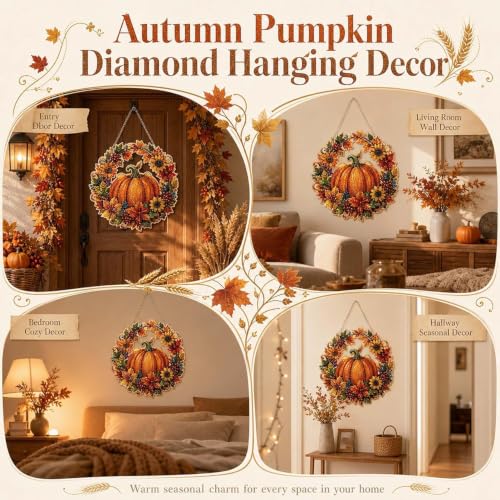 Autumn Harvest Pumpkin Diamond Art Hanging Ornament Kit, DIY Fall Pumpkin Craft with Sunflowers, DIY Diamond Painting Kit – Acrylic Hanging Display, Complete DIY Set with Accessories (3pcs) - color: 3pcs