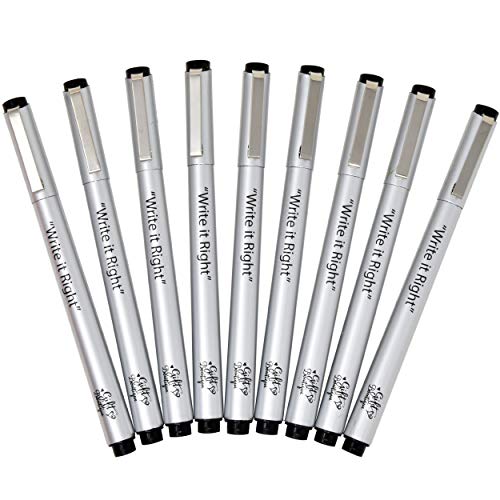 Gift Boutique Black Micro-Pen Fineliner Pigment Pens, Set of 9 Archival Ink Waterproof Brush & Calligraphy Tip Nibs For Art Technical Drawing Sketching Calligraphy Illustration Journaling Scrapbooking