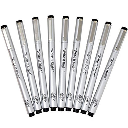 Gift Boutique Black Micro-Pen Fineliner Pigment Pens, Set of 9 Archival Ink Waterproof Brush & Calligraphy Tip Nibs For Art Technical Drawing Sketching Calligraphy Illustration Journaling Scrapbooking
