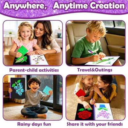 FUNNYB&G Foil Art Craft Kit for Girls 4-10 Years Old: Mess-Free & No-Glue, Create 16 Sparkly Plant Pictures – Perfect Travel Toy & Birthday Gift for Kids (Plant) - style: Plant