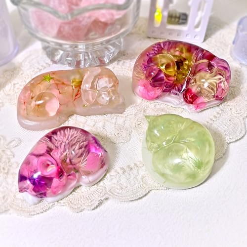 3D Dog Cat Silicone Molds for Resin Crafts Cartoon Pet Memorial Statue Epoxy Resin Molds Cute Animals Soap Mold Sleeping Cats Dogs Silicone Mold for DIY Pet Keepsakes Gummy Chocolate Candle Making