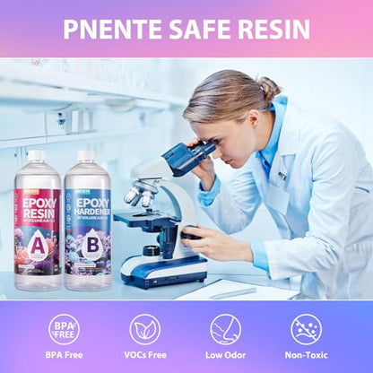 Pnente Artist-Grade Epoxy Resin – Self-Leveling, Zero Bubbles & 5-Year UV Guard for River Tables, Jewelry, Resin Art – Beginner-Friendly 1:1 Mix, Non-Toxic & Non-Yellowing (64oz) - size: 64oz