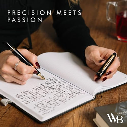 Wordsworth & Black Majesti Fountain Pen-(Black), Luxury Case, Gold Finish; 18K Gilded Medium Nib- Ink Cartridges, Refillable Ink Converter-Calligraphy Pen-Best Business Gift Set for Men & Women | Black, Gift for Men Women, Gold Finish, 18K German Iridium,