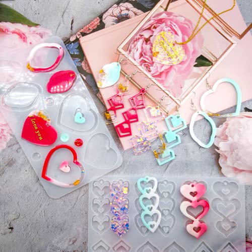 12 Pairs Mother's Day Resin Earring Mold Love Heart Silicone Resin Earring Molds Casting Epoxy Earring Molds Silicone Earring Mold with 200 Earring Hook Kit for DIY Crafts Jewelry Making Keychains