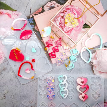 12 Pairs Mother's Day Resin Earring Mold Love Heart Silicone Resin Earring Molds Casting Epoxy Earring Molds Silicone Earring Mold with 200 Earring Hook Kit for DIY Crafts Jewelry Making Keychains