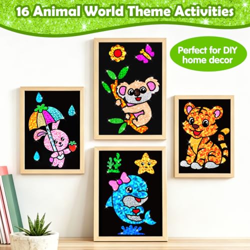 FUNNYB&G Foil Art Craft Kit for Kids 4-10 Years Old: Mess-Free & No-Glue, Create 16 Sparkly Animal World Pictures – Perfect Travel Toy & Birthday Gift for Kids (Animal World) - style: Animal World