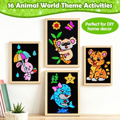FUNNYB&G Foil Art Craft Kit for Kids 4-10 Years Old: Mess-Free & No-Glue, Create 16 Sparkly Animal World Pictures – Perfect Travel Toy & Birthday Gift for Kids (Animal World) - style: Animal World