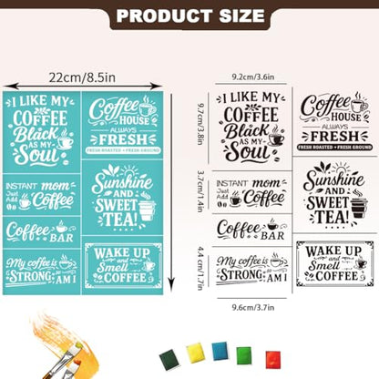 2 Sheets Coffee Slogan Silkscreen Stencil, Farmhouse Kitchen Reusable Mesh Stencil Self-Adhesive Silk Screen Printing for Wall Border Wood Fabric Home Craft Decor - style: Coffee Slogan