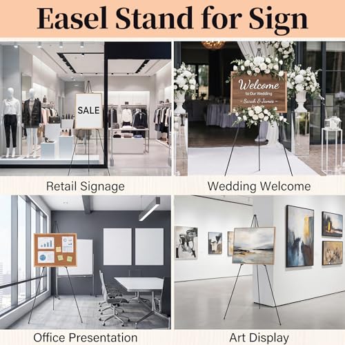2 Pack Easel Stand for Sign, 66" Easel Stand for Painting & Display Black Aluminum Metal Tripod with Carry Bag, Portable Travel Easel for Adults Artists Wedding Sign