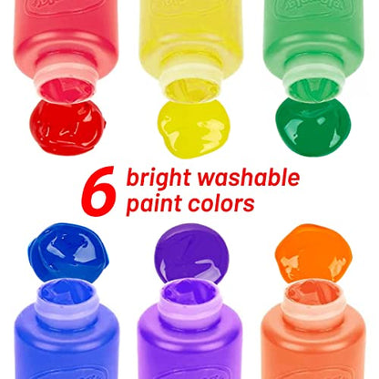 Kids Painting Set, Washable Paint for Kids 6 Colors, 7 Paintbrushes, Paint Palette, Non-Toxic Toddler Painting Set 2 oz Each, Tempera Paints for Art, Crafts, Finger Paints Gifting Bundle - style: Washable paint