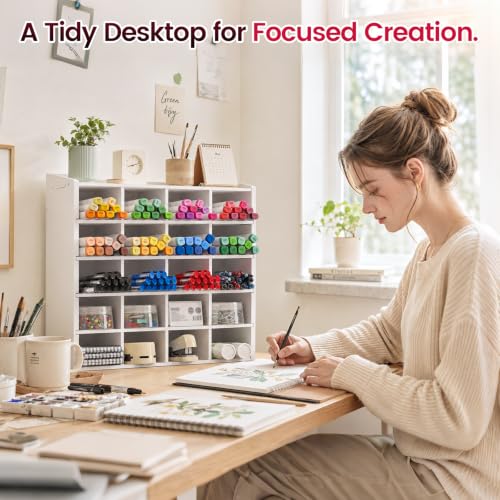 SANFURNEY Marker Organizer, Vertical Pen Organizer Storage for 280 Markers with 20 Compartments, Pencil Holder for Home Office Classroom Desk Desktop Stationery Pencil Storage