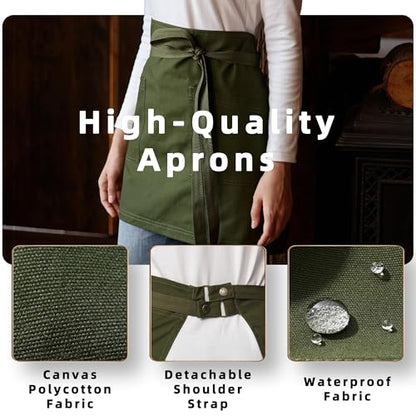 Unisex Waist Apron with Pockets Waiter Bar Half Bistro Apron 4251BY - color: Army Green, size: 3 Pack