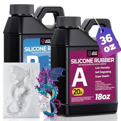 LET'S RESIN Silicone Mold Making Kit 36oz, 20A Flexible & Bubble Free Silicone Rubber, Translucent & 4H Fast Cure Liquid Silicone for Mold Maker, Mixing Ratio 1:1 - size: 36oz