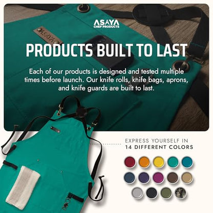 Asaya Chef and BBQ Apron with Bottle Opener and Hand Towel - 10oz Cotton Canvas, Stainless Steel Hardware - Cross Back Straps - color: Forest Green