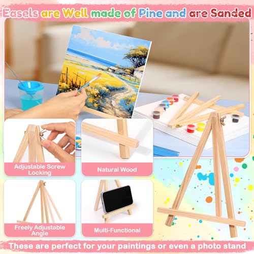 8 Pack 8x10 Inch Canvas Painting Kit, 107 PCS Canvas Boards for Painting with 50 Brushes & Paint Trays & Acrylic Paint & No Spill Cup & Apron & Tablecloth, Mini Painting Canva with Easel Set for Party - color: Rich Colors-8 pack