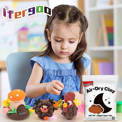 ifergoo Brown Air Dry Clay - Moldable Cosplay, DIY Creative Modeling Clay for School Arts & Craft Project, Fake Bake, Slime Supplies, Super Light Magic Foam Molding Clay, Soft, No-Sticky, 1.1LBS/500G - color: Brown/500g