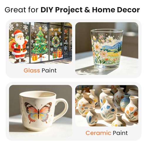 Artme 20 Colors Stained Glass Paint Set with 6 Brushes, Waterproof Permanent Acrylic Ceramic & Glass Painting Kit for Beginners and Artists Painting on Wine Glasses Ceramic Window(30ml/1oz)