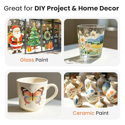 Artme 20 Colors Stained Glass Paint Set with 6 Brushes, Waterproof Permanent Acrylic Ceramic & Glass Painting Kit for Beginners and Artists Painting on Wine Glasses Ceramic Window(30ml/1oz)