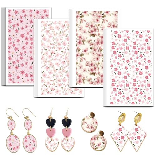 OLYCRAFT 24Pcs Flower Clay Transfer Paper 4 Styles Transfer Paper for Polymer Cherry Blossom Polymer Clay Transfer Sheets Spring Floral Small Transfer Paper for Clay Earrings Jewelry Making - style: Cherry Blossom