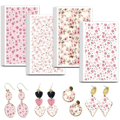 OLYCRAFT 24Pcs Flower Clay Transfer Paper 4 Styles Transfer Paper for Polymer Cherry Blossom Polymer Clay Transfer Sheets Spring Floral Small Transfer Paper for Clay Earrings Jewelry Making - style: Cherry Blossom