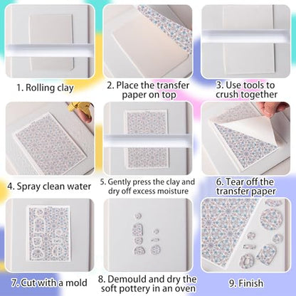 Clay Transfer Paper, 4Pcs Retro Geometric Patterns Polymer Clay Transfer Sheets with Auxiliary Tools for Retro Jewelry Making - color: Geometry