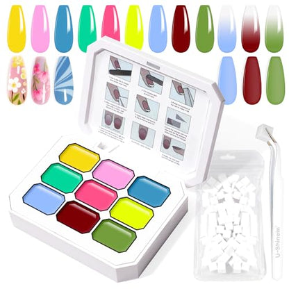 Gradient Painting Gel, 9 Bright Colors Ombre Gel Nail Polish Light Blue Pink Pigment Pat Nails Aura Nails French Manicure Soak Off UV Long-lasting No-wipe Home Salon DIY Nail Art ChromaGlow - color: ChromaGlow set