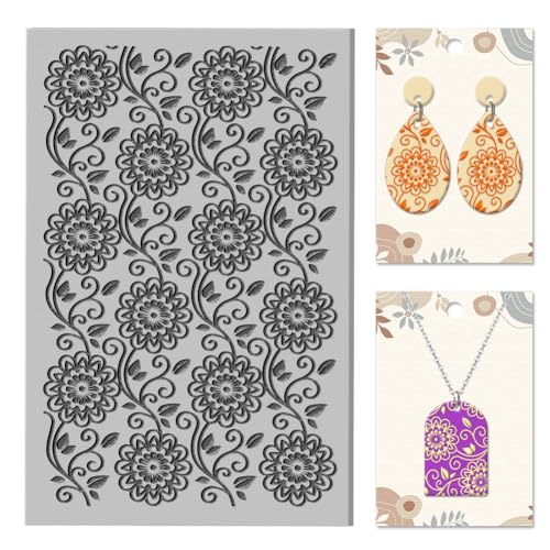 CHGCRAFT Flowers Leaves Vines Retro Clay Texture Mat Polymer Clay Molds DIY Clay Texture Tools for Clay Pottery Earring Jewelry Making Stamp Engraving Machines, Flower, 3.9x2.6x0.1inch - style: Flowers