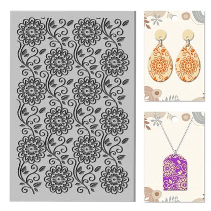 CHGCRAFT Flowers Leaves Vines Retro Clay Texture Mat Polymer Clay Molds DIY Clay Texture Tools for Clay Pottery Earring Jewelry Making Stamp Engraving Machines, Flower, 3.9x2.6x0.1inch - style: Flowers