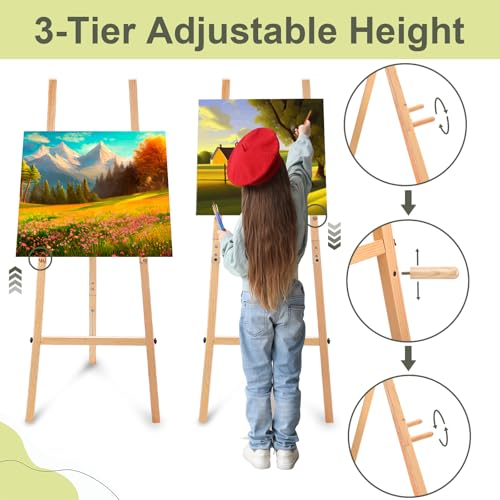 CroBlissful Wooden 50" Easel Stand for Wedding Sign Adjustable 3Tier Height Display Easel with Chain Heavy Duty Floor Tripod for Welcome Wedding Sign Painting Canvas Baby Shower Party Poster (Wood) - color: Wooden