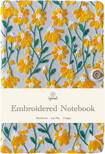 Daisy Gift, Flower Journal, Embroidered Notebook, Beautiful Journals for Women, Notebook 8"x6", Hardcover, Lay Flat, A5 Sketchbook, Unlined Notebook, Writing Journal, Yellow Daisy - color: A5-Button-Yellow, style: Minimalist