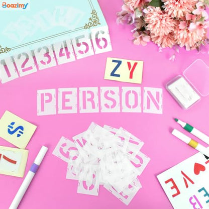 1.5 Inch 42 Pcs Reusable Letter Number Symbol Stencils, Plastic Painting Templates for Wood Wall Fabric Rock Chalkboard Signage School Door Porch DIY Art Craft Decoration Projects - size: 1.5 inch（White）