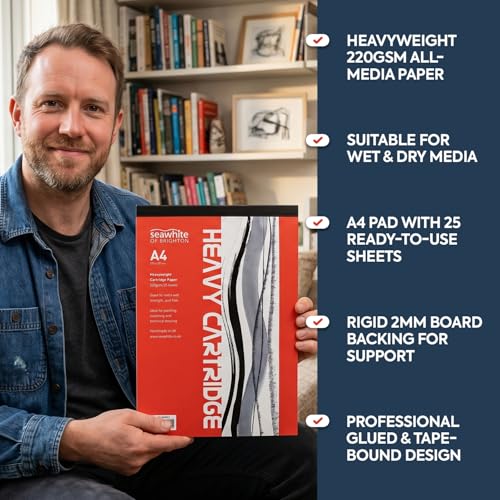 Seawhite 220gsm Heavy All-Media Cartridge Pad by Seawhite Of Brighton,A4-297 x 210mm,PAD220A4