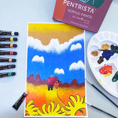 Professional Acrylic Paint Sets, 12 Colors 12ml/0.41 fl.oz Art Paint Tubes with 3pcs Brush + Palette,Heavy Body Acrylic Paints for Artists Adults,Beginners on Canvas Rocks Wood Fabric Craft - color: 12 Colors