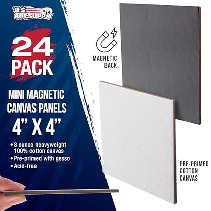 U.S. Art Supply Mini Magnetic Canvas Panels, 24 Pack, 4x4 Inch, Primed 8 Ounce Heavyweight Cotton, Small Canvases for Painting Acrylic and Watercolor, White Square Flat Canvas Boards - size: 4" x 4"