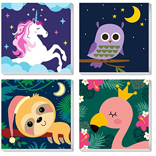 CarlonLin 4 Pack Paint by Number for Kids Framed Canvas, Paint by Numbers for Kids Ages 4-8-12, DIY Paint by Numbers Kits Beginner, DIY Acrylic Oil Painting for Home Wall Decor (8x8inch) - color: Unicorn 4 pack