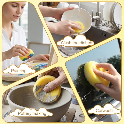 Pottery Craft Sponges, 4Pcs Round Soft Clay Sponge, 2.76In Yellow Paint Sponges for Art & Craft Pottery Clay Cleaning Ceramics Wall Face Painting - size: 4PC