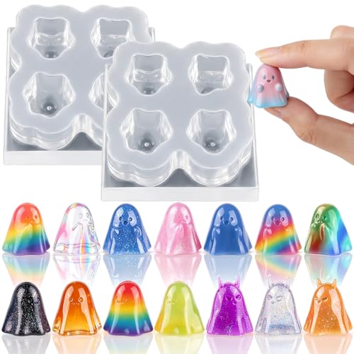 Mini Cute Ghost Figurines Silicone Mold, 2 Pcs Micro Dollhouse Epoxy Casting Mold with Realistic Shapes for DIY Resin Art Fairy Garden Miniatures Landscape Crafts Decor(M) - color: 2 Pcs Ghost2 White