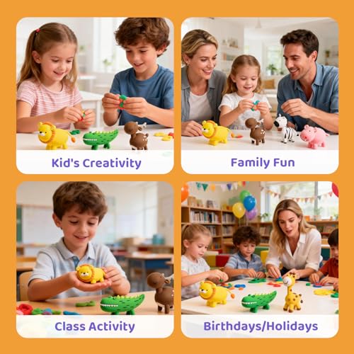 Both idea Air Dry Clay Kit, Animal Theme | 12 Packs, Non-Toxic Kids Gift | School & Party: Perfect for classroom art activities, birthday party favors, creative family DIY, and holiday celebrations. - style: Wild Kingdom
