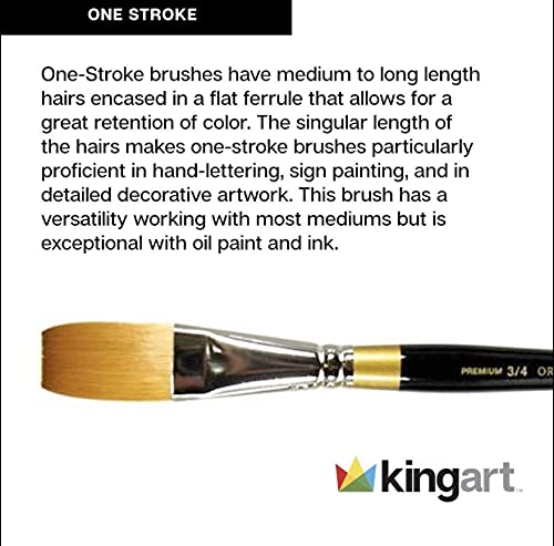 KINGART Premium 5 pc. Original Gold 9100 Series ONE Stroke Artist Brush Set, Synthetic Golden Taklon Hair for Acrylic, Oil, and Gouache Paint, Short Handle, 5 Sizes: 1/8", 1/4", 1/2", 3/4", 1" - size: Set of 5 - (1/8", 1/4", 1/2", 3/4", 1")
