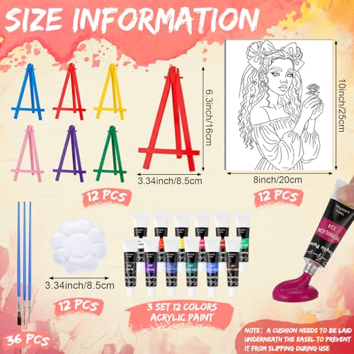 Sherr 108 Pcs 12 Set Black Girl Sip and Paint Kit for Adults 8''x10'' Pre Drawn Canvas to Paint DIY Acrylic Painting Kit Pre Printed Canvas for Date Night Juneteenth Party Team Building - style: Black Girl