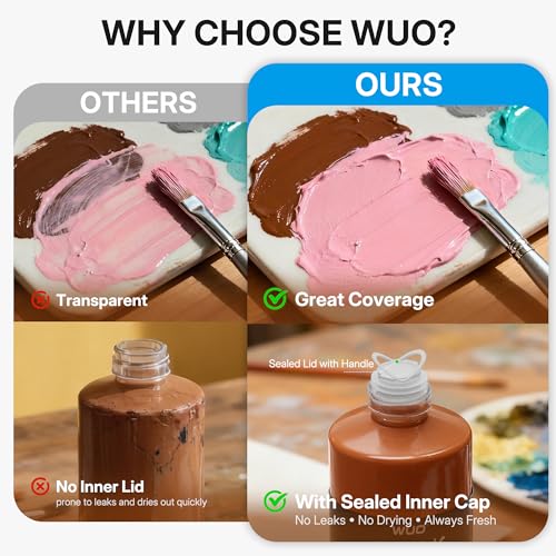 WUO 12 Colors Acrylic Paint Set, 250ml/8.45oz Bottles Acrylic Paint, Large Bulk Rich Pigment, Non-Toxic Waterproof Multi-Surface Painting Supplies for Artists Beginners on Canvas Wood Rock Crafts - color: 12 Colors