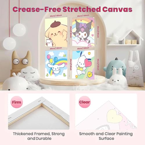nekpiahu 6 Pack Cartoon Paint by Numbers for Kids with Framed Canvas-Cartoon Paint by Numbers for Kids Ages 4-8-12, Kid Paint by Number Crafts Kits for Home Wall Decor GIF 8X8incht(with Wooden Easel)
