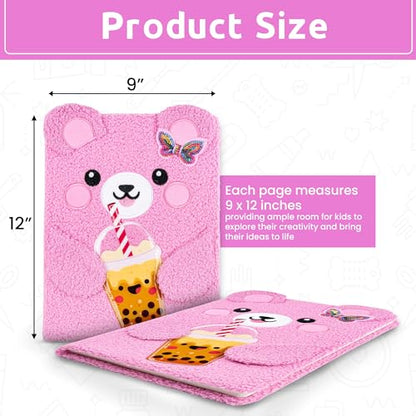 VOTUM Fuzzy Sketch Book: Personalized Artist Sketchbook: Sketching, Drawing and Creative Doodling. Notebook and Sketchbook to Draw and Journal (Pink Bear) - color: Pink Bear