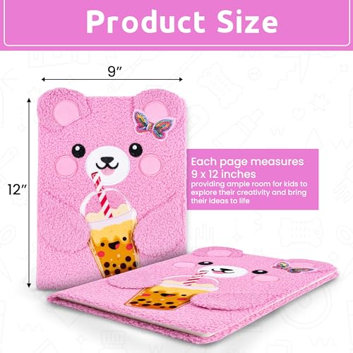 VOTUM Fuzzy Sketch Book: Personalized Artist Sketchbook: Sketching, Drawing and Creative Doodling. Notebook and Sketchbook to Draw and Journal (Pink Bear) - color: Pink Bear