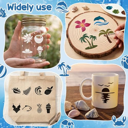 Fainne 100 Pcs Small Stencils for Crafts, 1.5 Inch Reusable Painting Stencils Painting Crafts Templates for Wood, Wall, Home Decor, Canvas, Fabric (Hawaii) - style: Hawaii